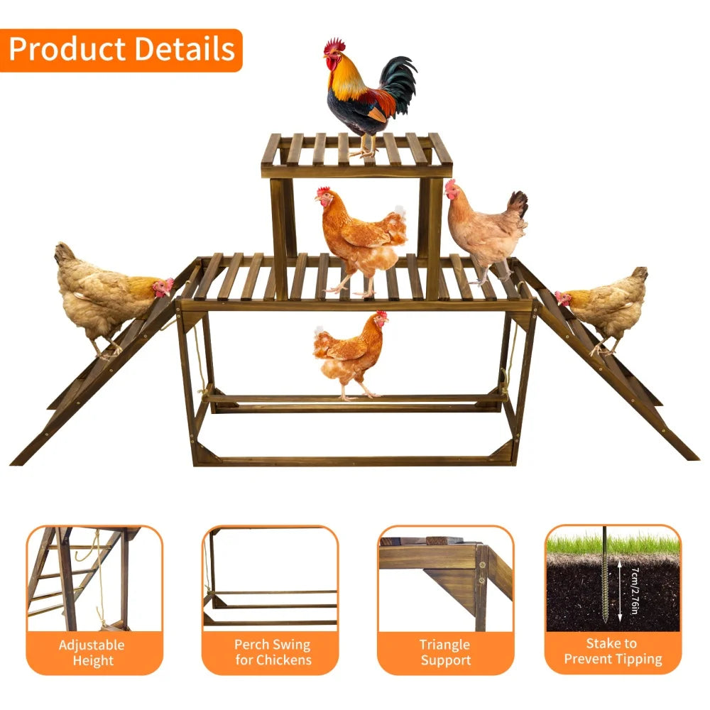 Solid Wood Chicken Perch with Swing Ladder & Platform