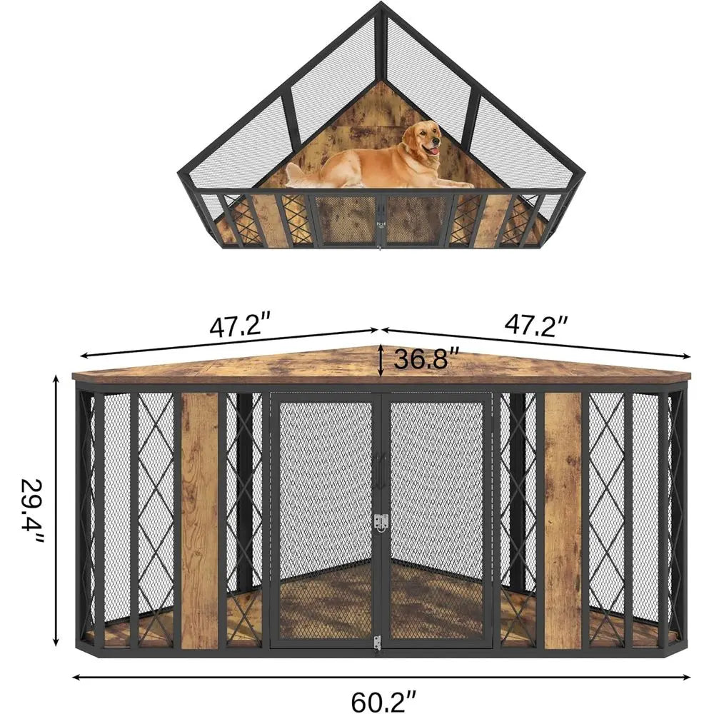 67" Corner Wooden Pet Crate Furniture