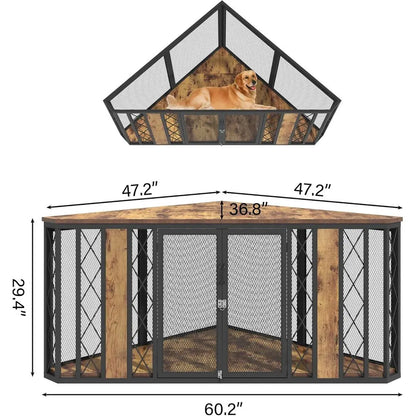 67" Corner Wooden Pet Crate Furniture