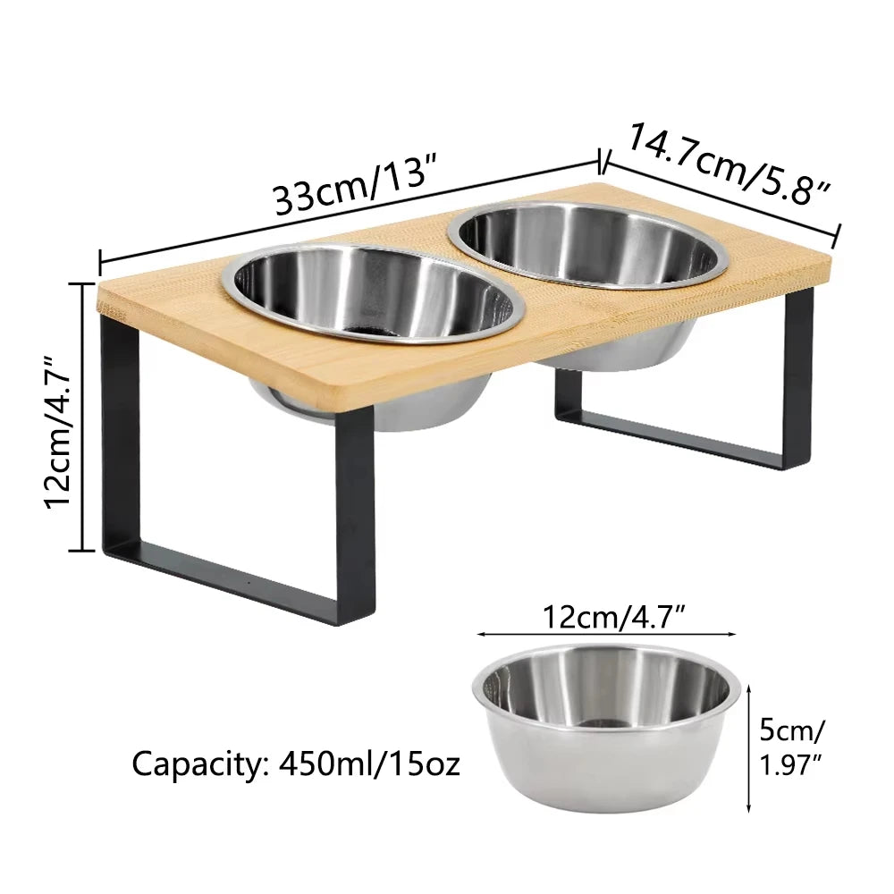 2 Elevated Stainless Steel Pet Bowls w/Mat