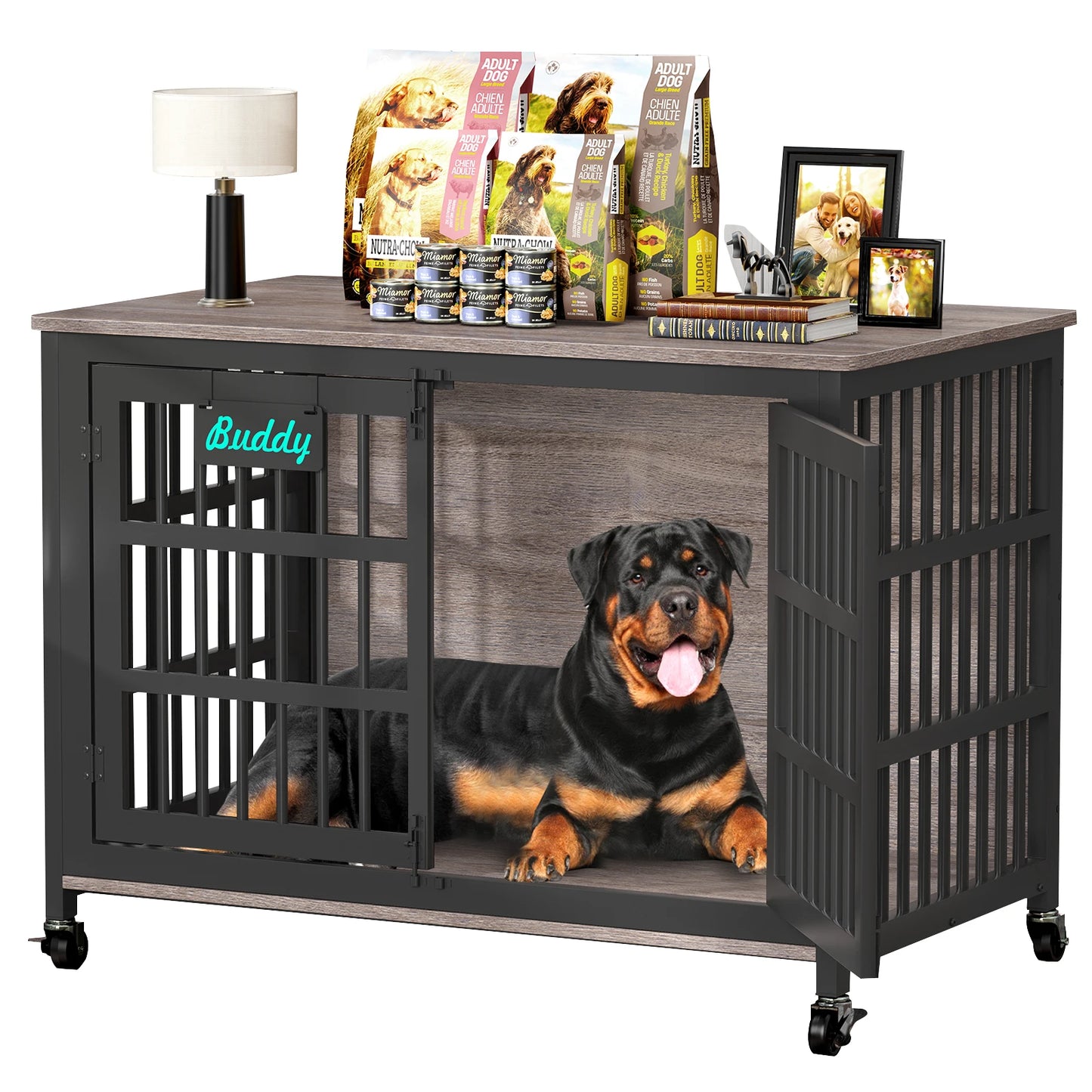 Heavy Duty Dog Crate Furniture with Casters