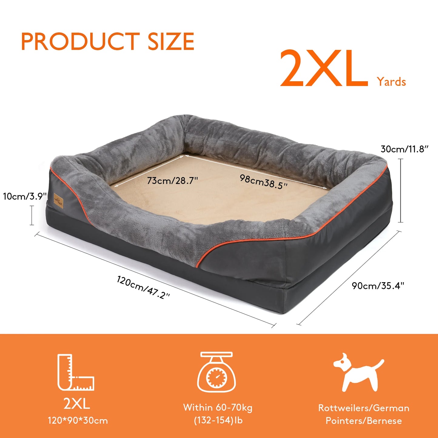 Large Soft Orthopedic Foam Pet Bed w/Bolster