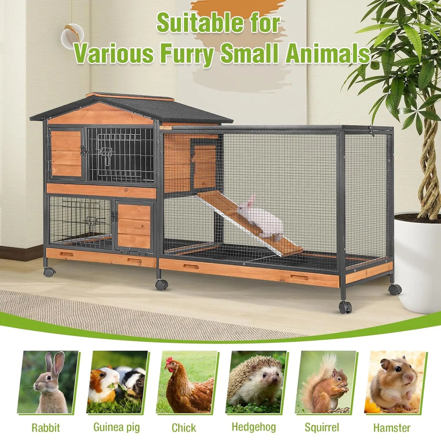 2-Story Rabbit Hutch with Metal Frame for Indoor/Outdoor