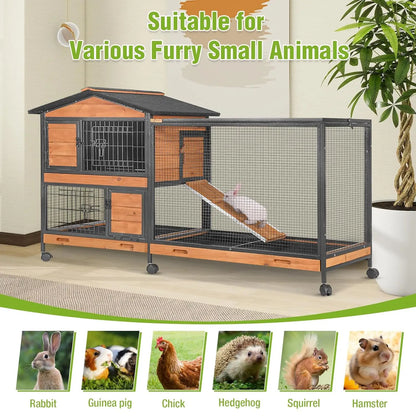 2-Story Rabbit Hutch with Metal Frame for Indoor/Outdoor