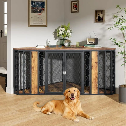 67" Corner Wooden Pet Crate Furniture