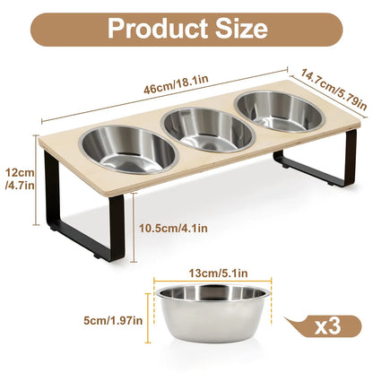 3 Bowl Elevated Pet Feeder Bamboo & Iron Stand