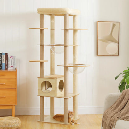 Indoor Wood Cat Tower w/Scratching Posts