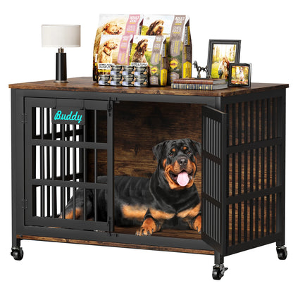 Heavy Duty Dog Crate Furniture with Casters
