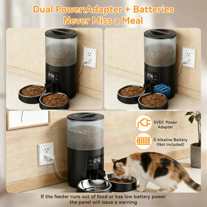 JHK 6L Automatic Pet Feeder w/2 Stainless Steel Bowls