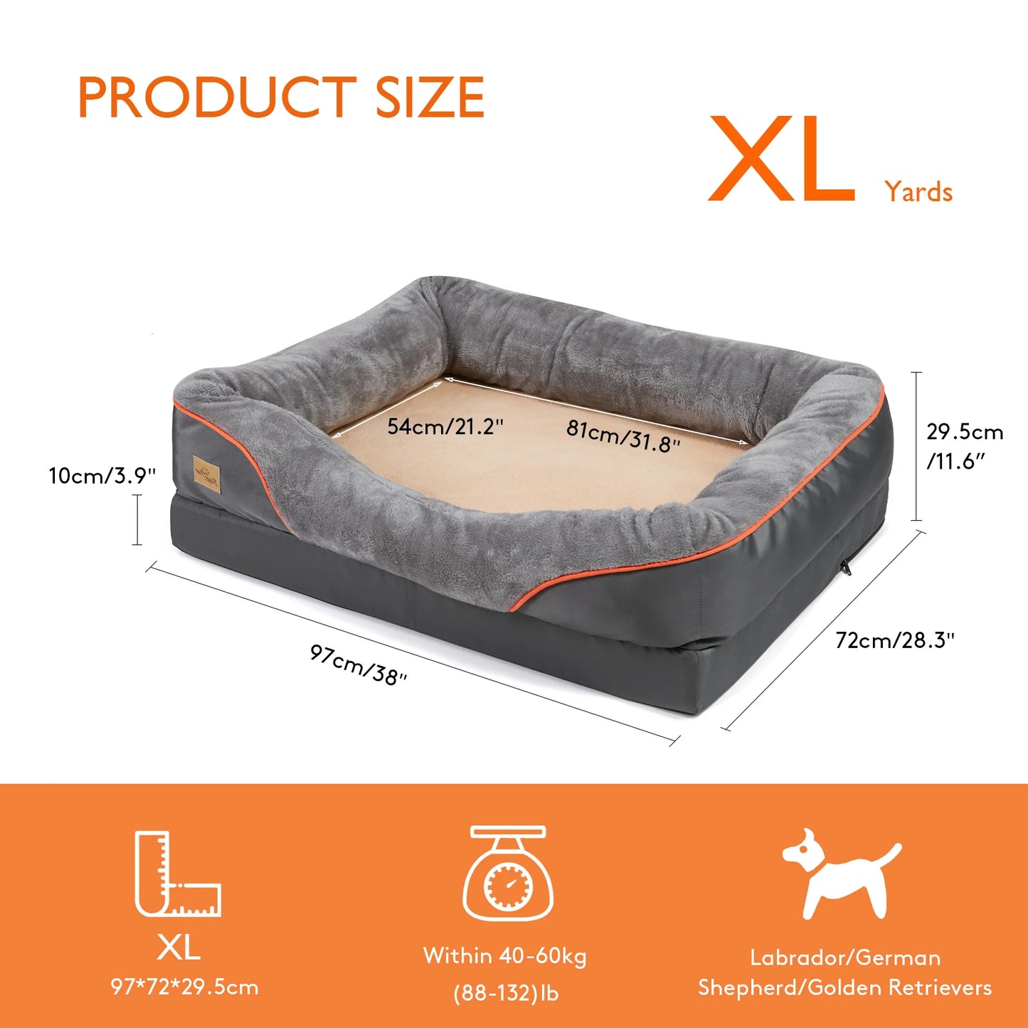 Large Soft Orthopedic Foam Pet Bed w/Bolster