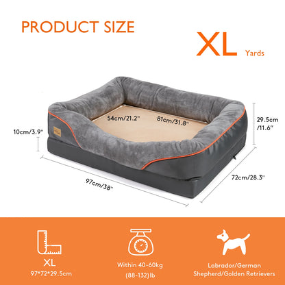 Large Soft Orthopedic Foam Pet Bed w/Bolster