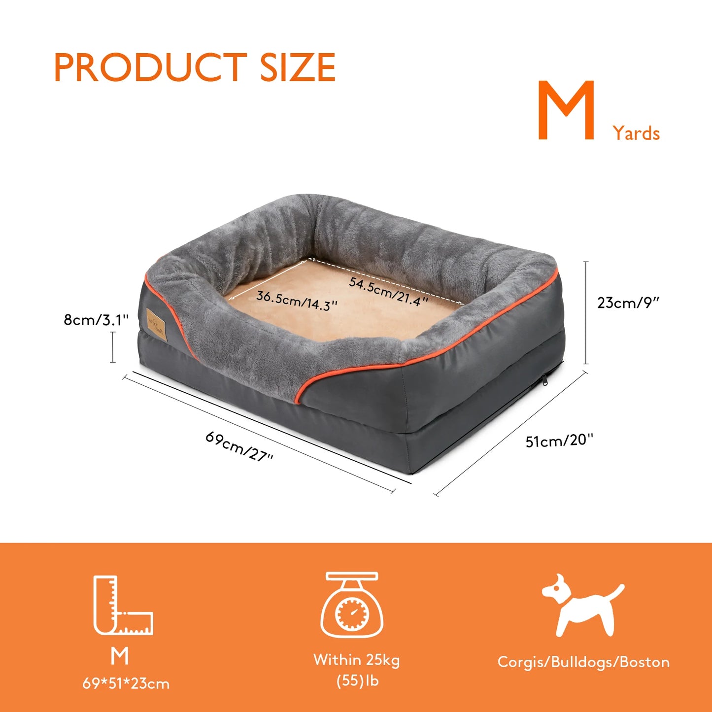 Large Soft Orthopedic Foam Pet Bed w/Bolster