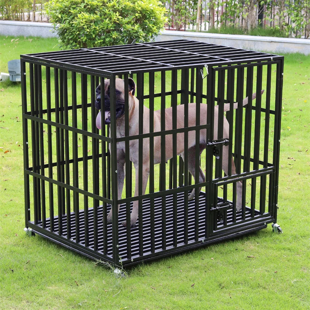 Heavy Duty Dog Kennel w/Lockable Wheels & Tray