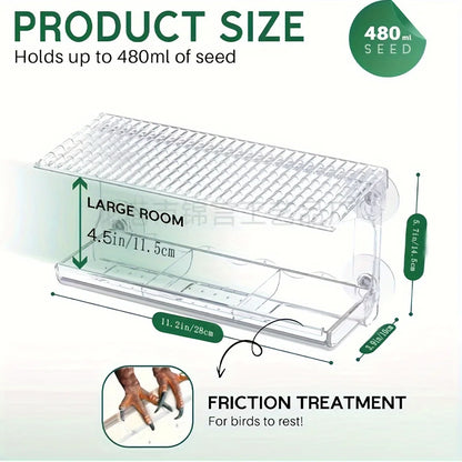 Large Window Bird Feeder with Removable Seed & Water Tray