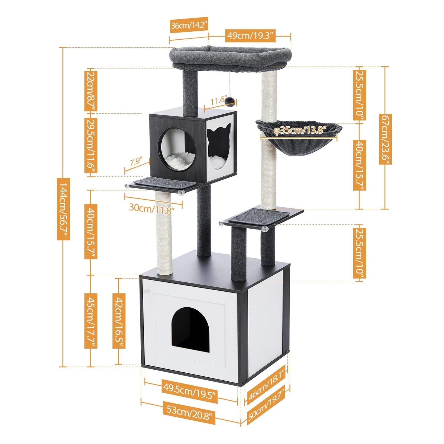Indoor Wood Cat Tower w/Scratching Posts