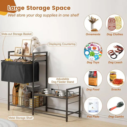 Adjustable Pet Water/Feeding Cabinet w/Toy Bin