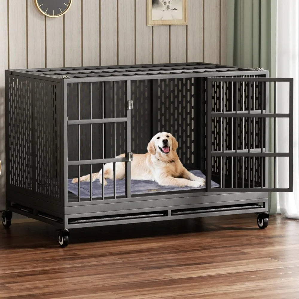 48/42/38 Inch Heavy Duty Pet Crate w/Wheels