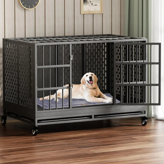 48/42/38 Inch Heavy Duty Pet Crate w/Wheels