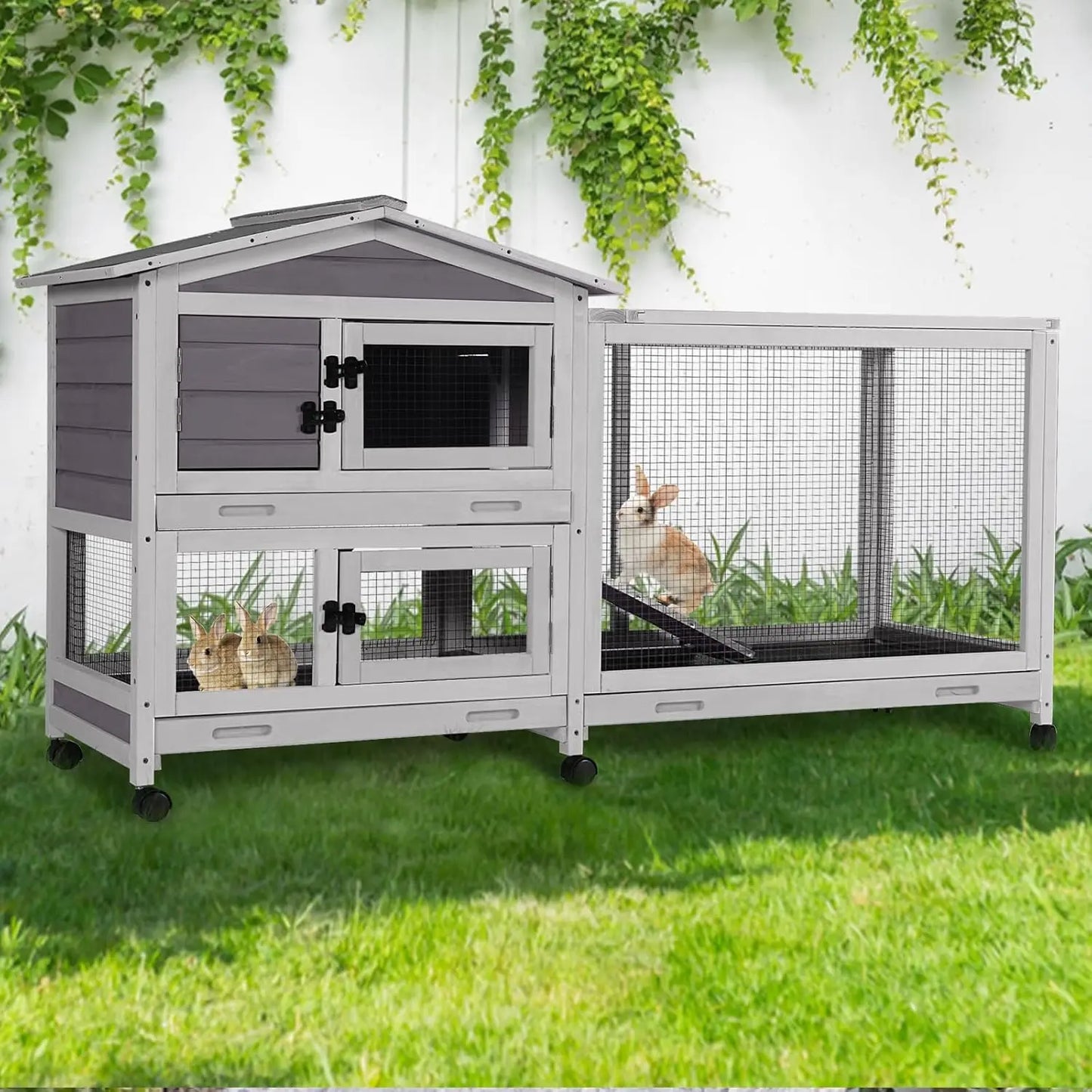 2-Story Rabbit Hutch with Metal Frame for Indoor/Outdoor