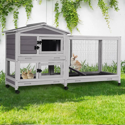 2-Story Rabbit Hutch with Metal Frame for Indoor/Outdoor