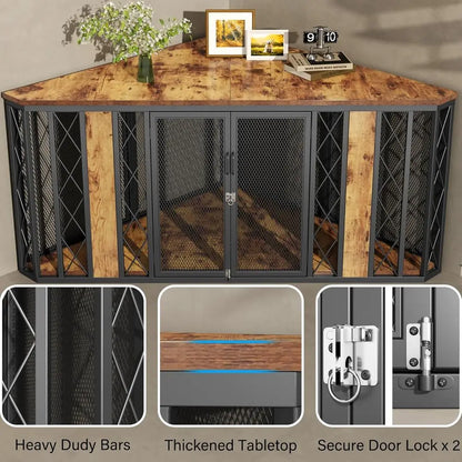 67" Corner Wooden Pet Crate Furniture