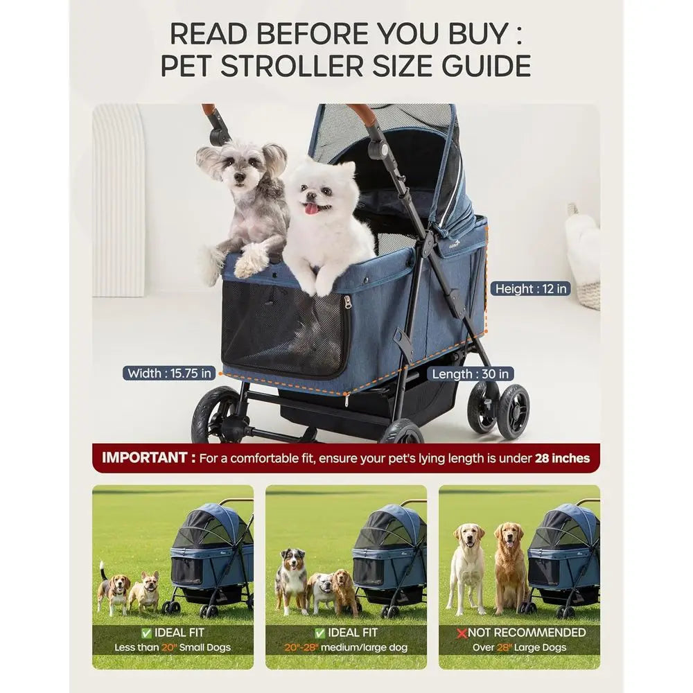 Extra Large Foldable Pet Stroller, Pink or Navy