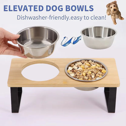 2 Elevated Stainless Steel Pet Bowls w/Mat