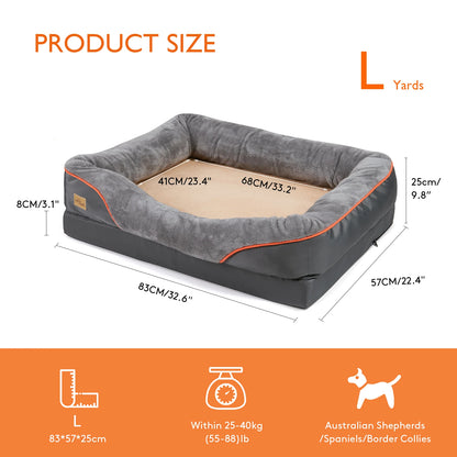 Large Soft Orthopedic Foam Pet Bed w/Bolster
