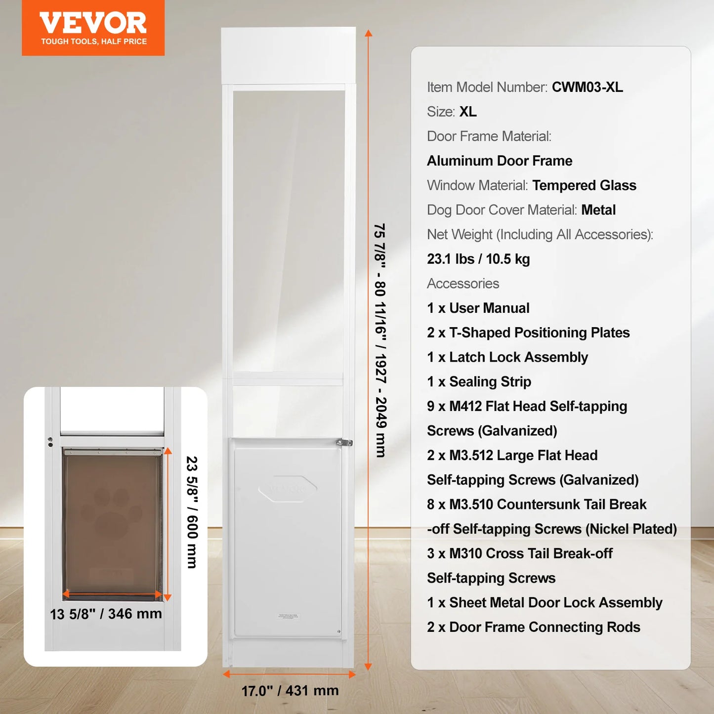 SucceBuy Sliding Glass Door Adjustable Height Pet Door