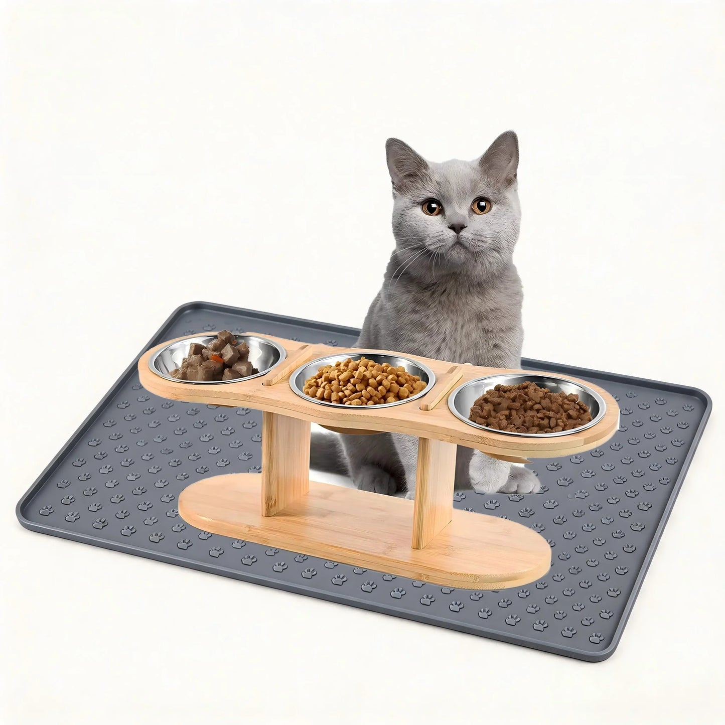 Raised Pet Feeder w/3 Stainless Steel Bowls