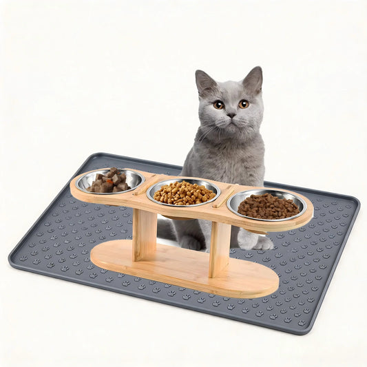 Raised Pet Feeder w/3 Stainless Steel Bowls
