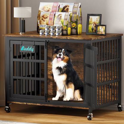 Heavy Duty Dog Crate Furniture with Casters
