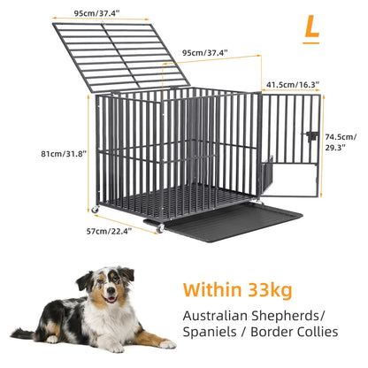 Heavy Duty Dog Kennel w/Lockable Wheels & Tray