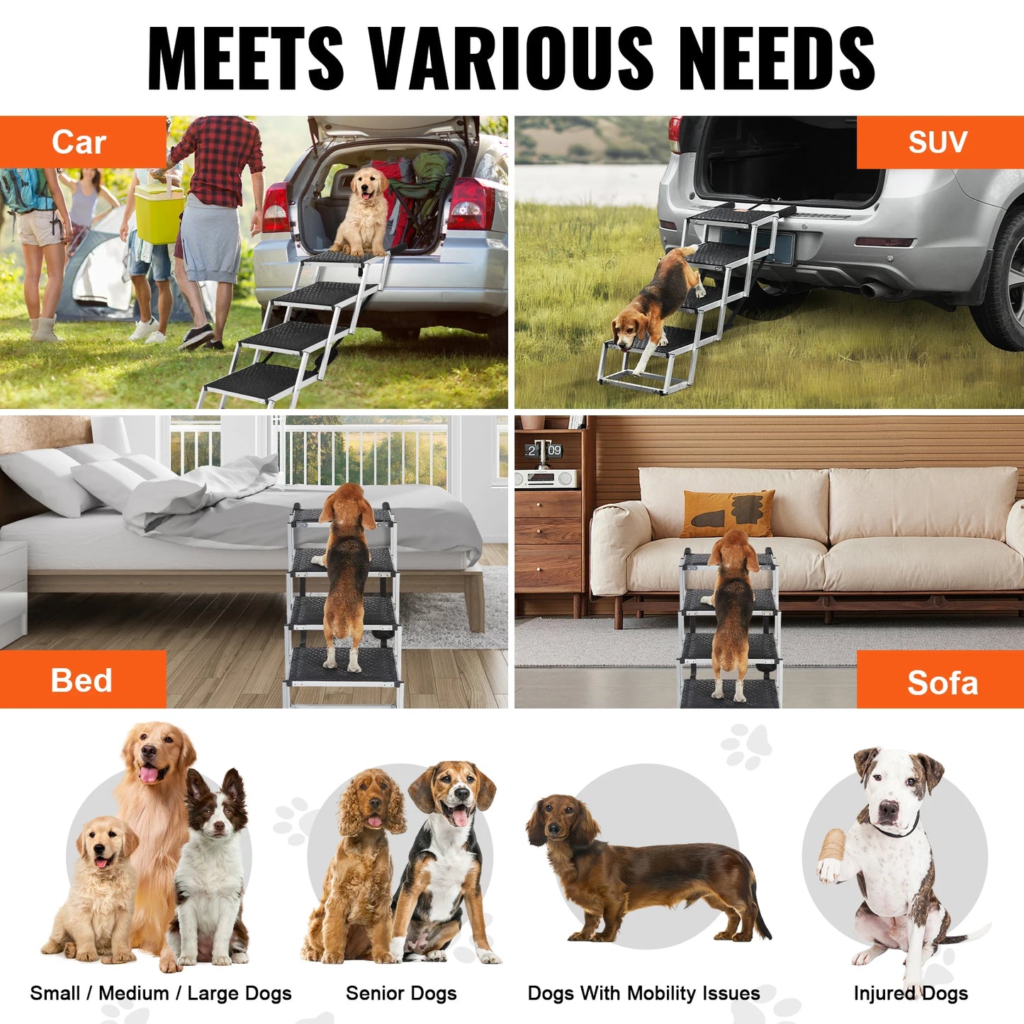 SucceBuy Pet Stairs for Vehicles (up to 150lbs)