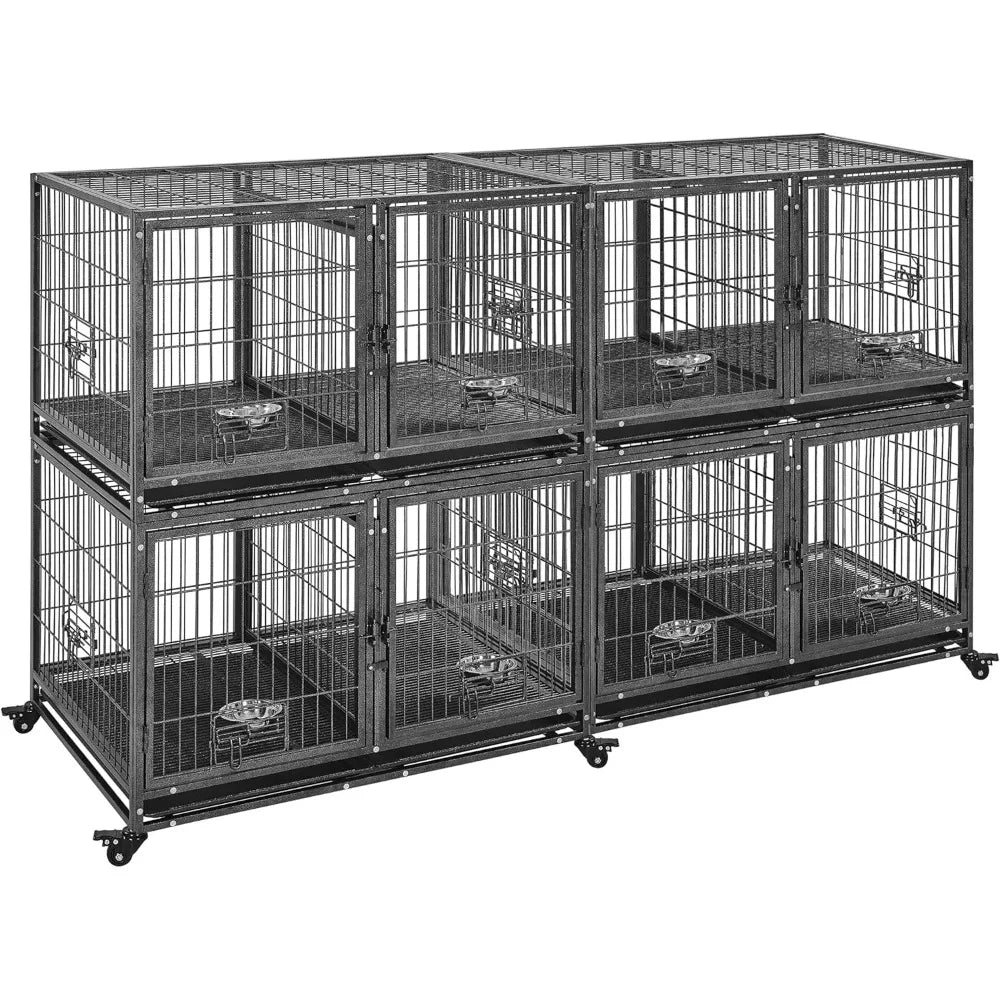 42IN Stackable Pet Crate, 4pcs w/Double Water Bowl