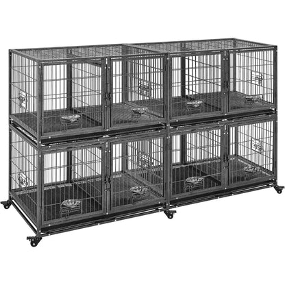 42IN Stackable Pet Crate, 4pcs w/Double Water Bowl