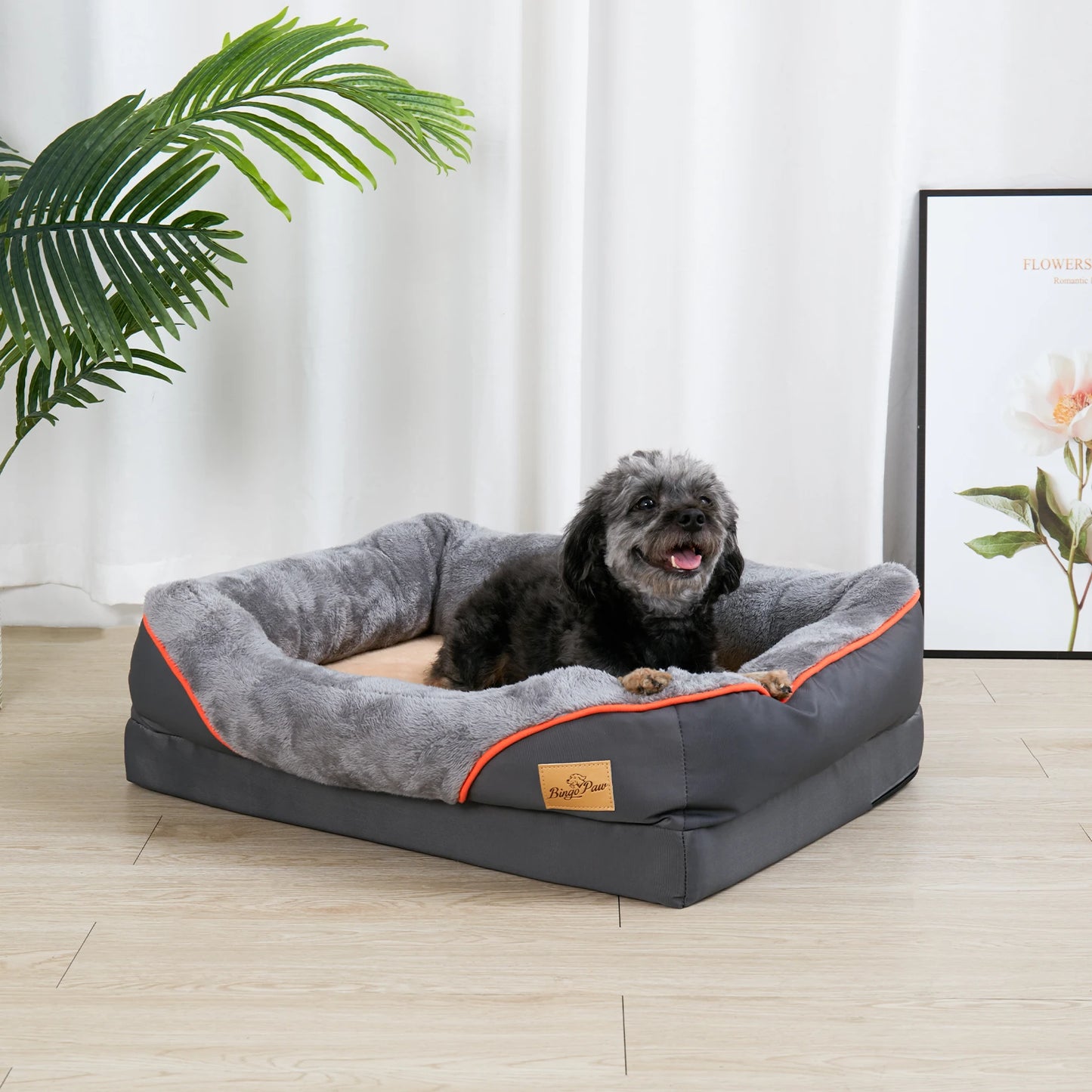 Large Soft Orthopedic Foam Pet Bed w/Bolster