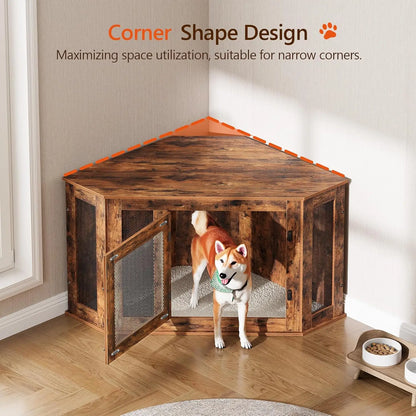 Corner Wooden End Table Pet Kennel