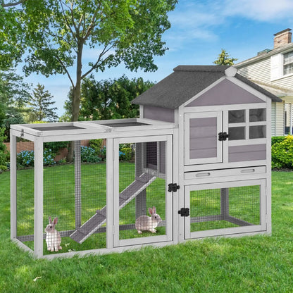 2-Story Rabbit Hutch with Metal Frame for Indoor/Outdoor