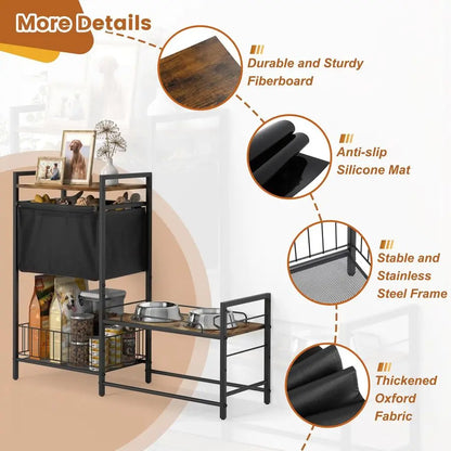 Adjustable Pet Water/Feeding Cabinet w/Toy Bin