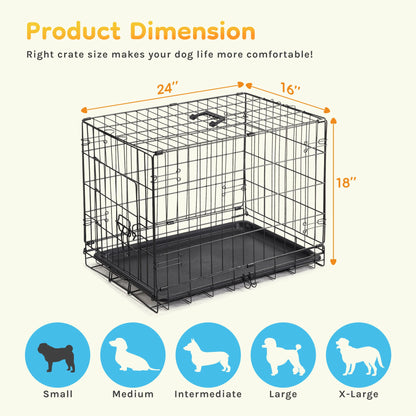 JHK Single Door 30 In Folding Metal Dog Cage with Tray