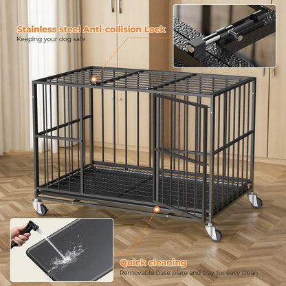 48IN Heavy Duty Escape Proof Pet Crate w/Wheels