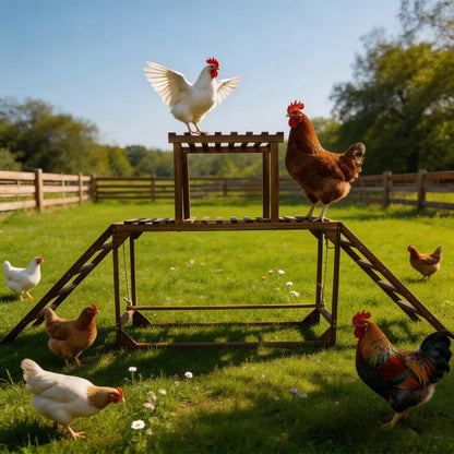 Solid Wood Chicken Perch with Swing Ladder & Platform
