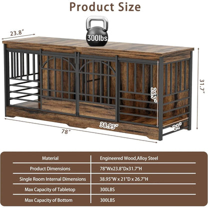 78 Inch Double Pet Crate Furniture