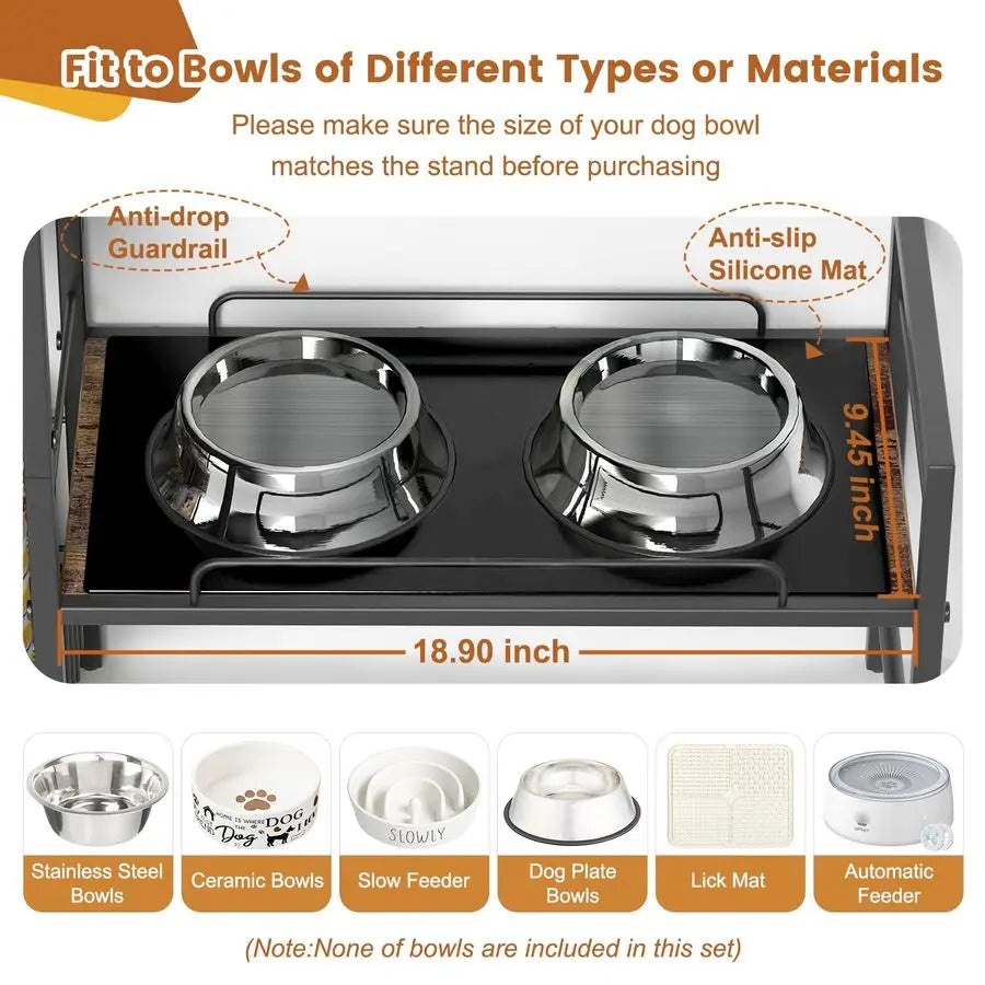 Adjustable Pet Water/Feeding Cabinet w/Toy Bin