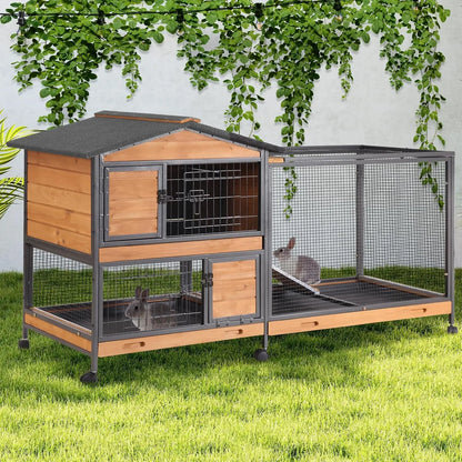 2-Story Rabbit Hutch with Metal Frame for Indoor/Outdoor