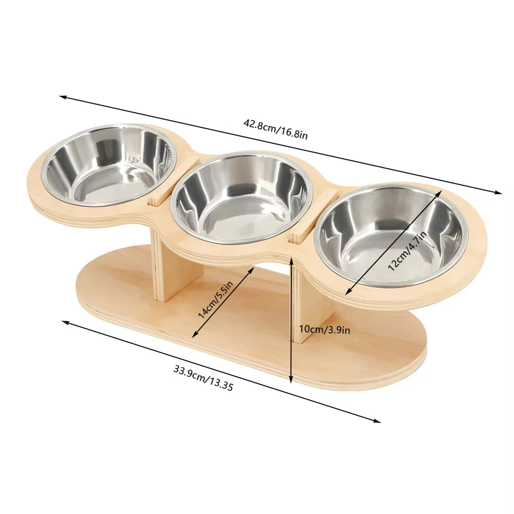 Raised Pet Feeder w/3 Stainless Steel Bowls