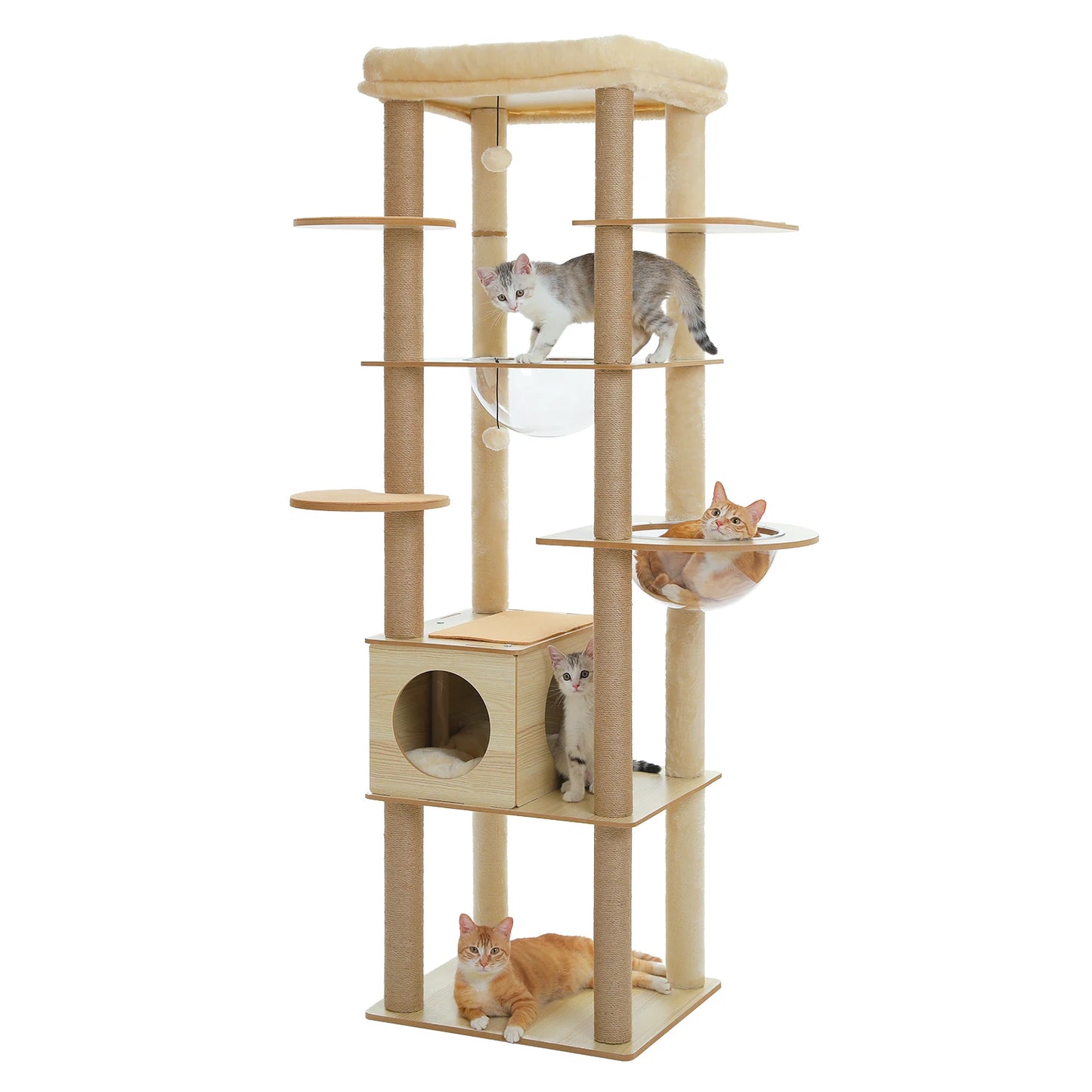 Indoor Wood Cat Tower w/Scratching Posts
