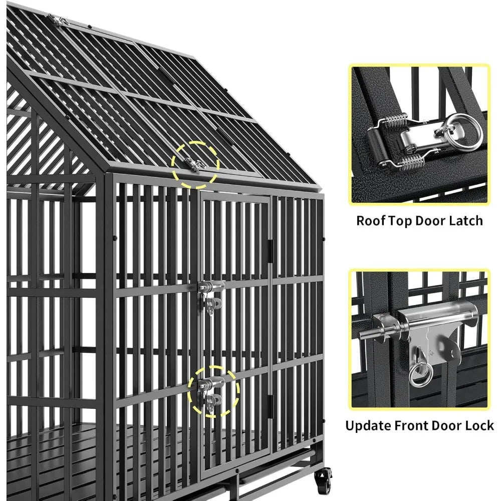 Heavy Duty XL Kennel w/Open Roof, Trays & Wheels