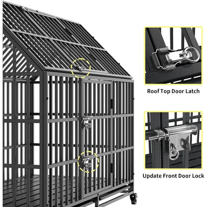 Heavy Duty XL Kennel w/Open Roof, Trays & Wheels